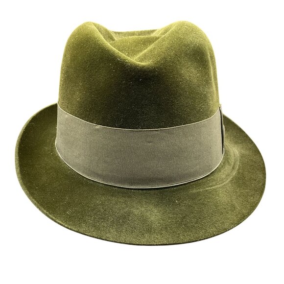 Borsalino Alessandria Italy Olive Green Velour Felt Fedora With Box Sz 7.25 - Picture 3 of 15